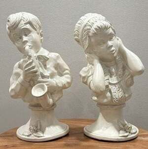 Vintage 1971 Universal Statuary Kendrick Boy Saxophone & Girl Figurine Bust